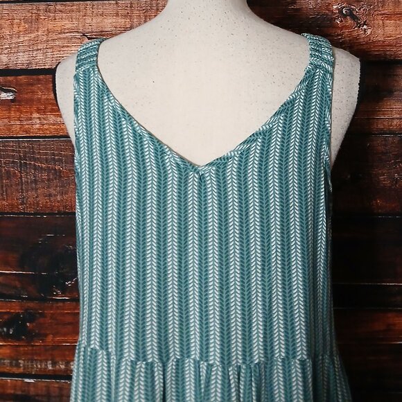 Kaktus Maxi Dress S Turquoise Tiered Striped Relaxed Rayon - Picture 5 of 7